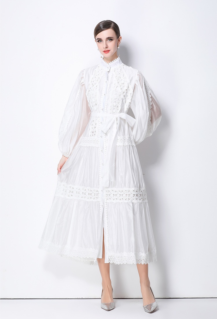 Hollow slim France style lace A-line dress