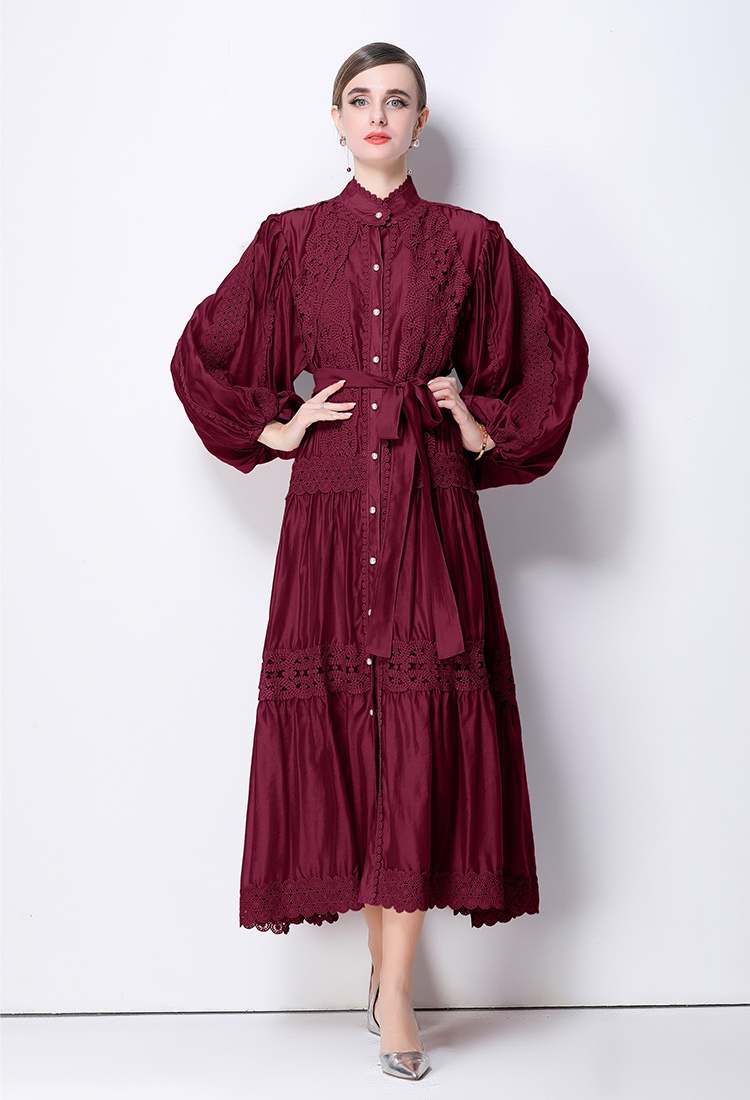 Hollow slim France style lace A-line dress