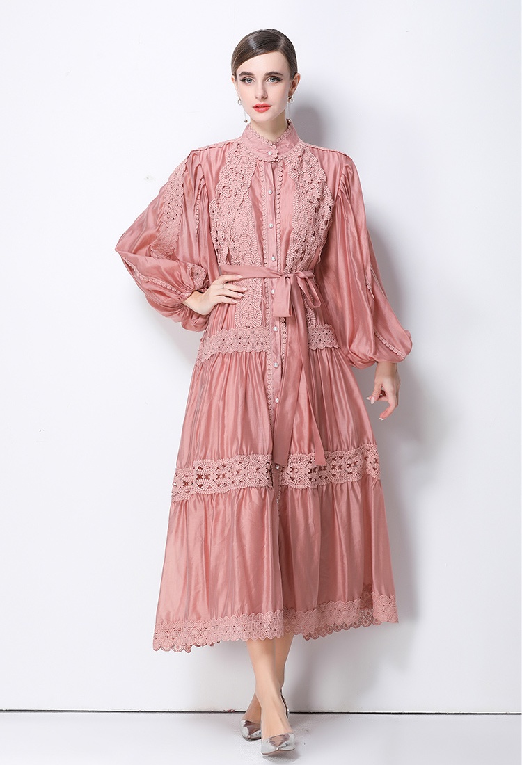 Hollow slim France style lace A-line dress