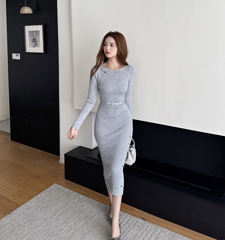 Package hip knitted dress sequins long dress for women
