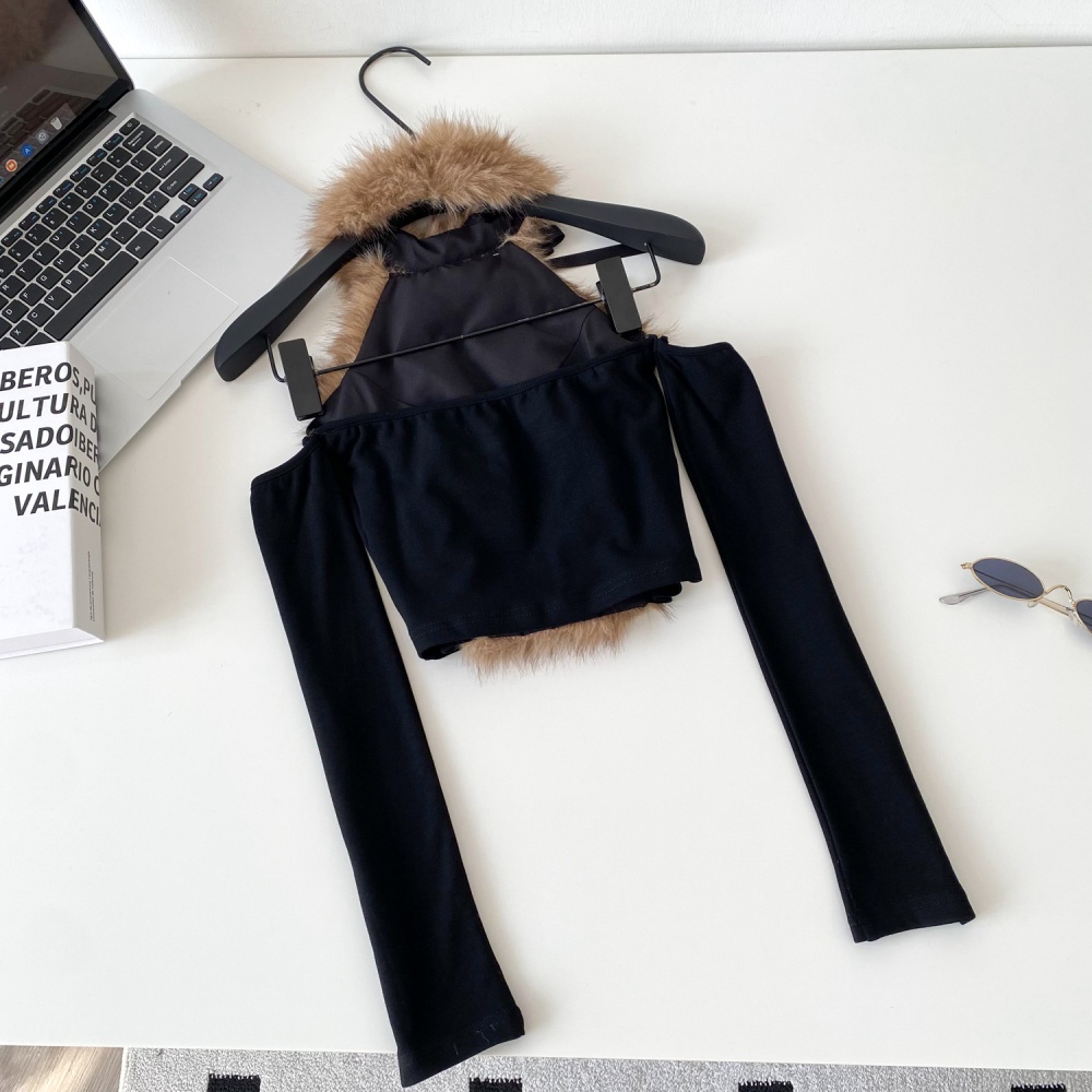 Slim elmo long sleeve shirt splice strapless tops for women