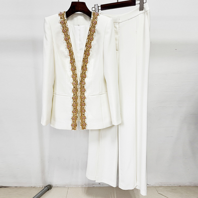 Beading sequins coat European style fashion jacket 2pcs set