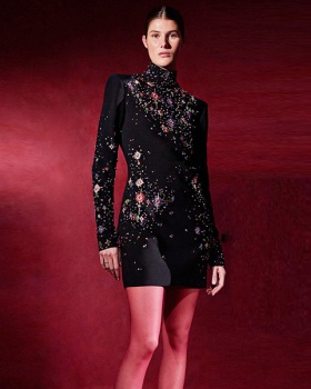 Slim rhinestone long sleeve fashion European style dress