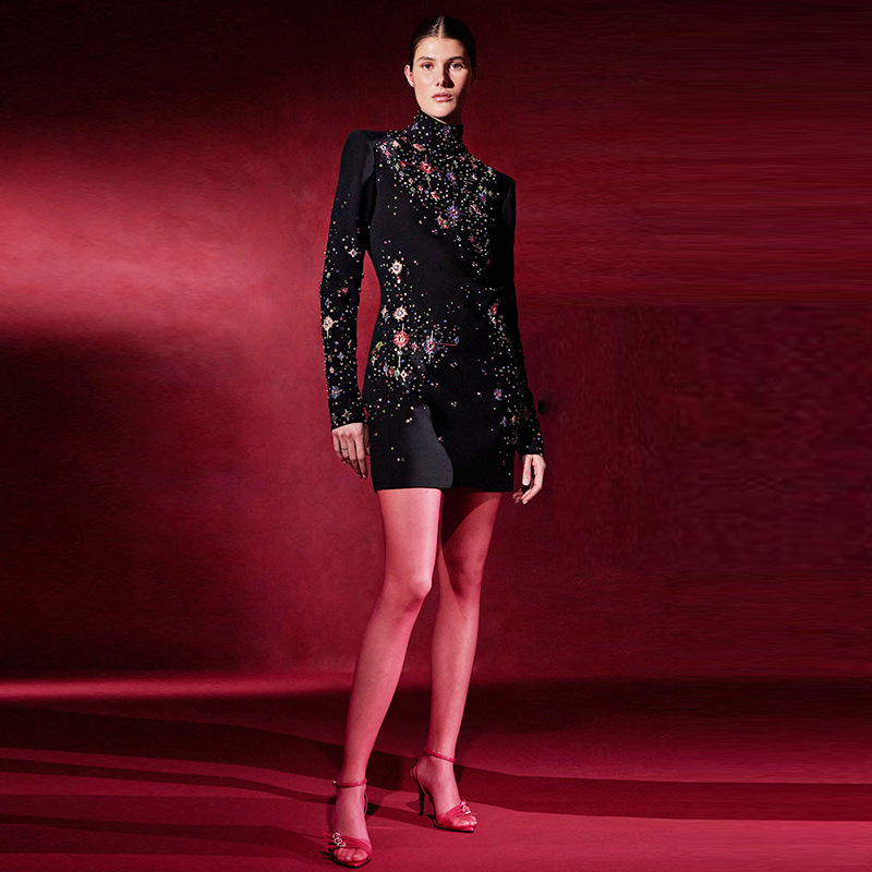 Slim rhinestone long sleeve fashion European style dress