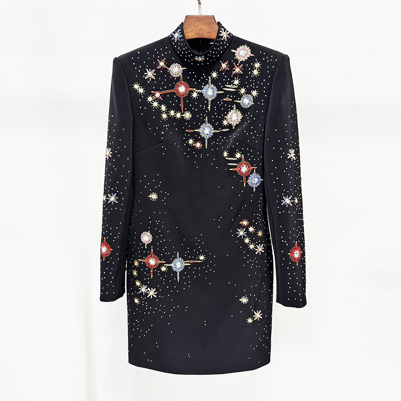 Slim rhinestone long sleeve fashion European style dress