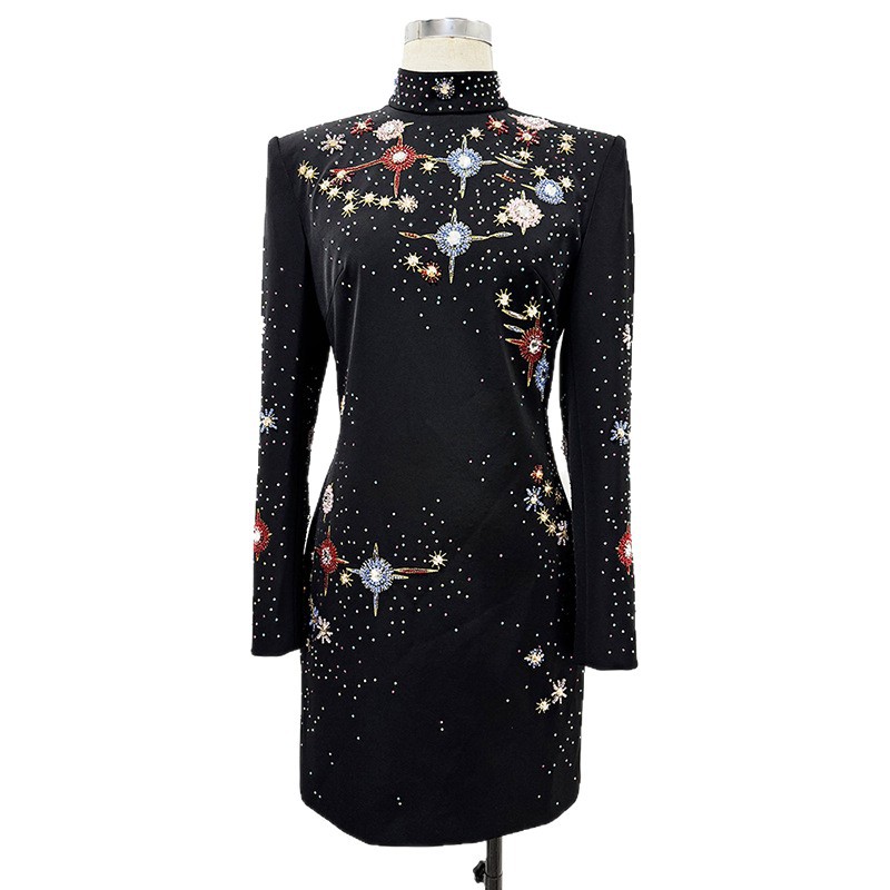 Slim rhinestone long sleeve fashion European style dress
