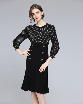 High waist autumn temperament polka dot dress for women