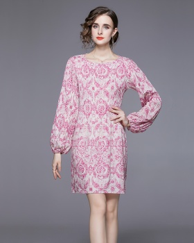 France style long sleeve autumn pink temperament dress