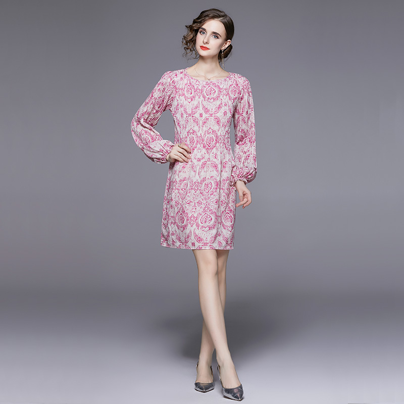 France style long sleeve autumn pink temperament dress