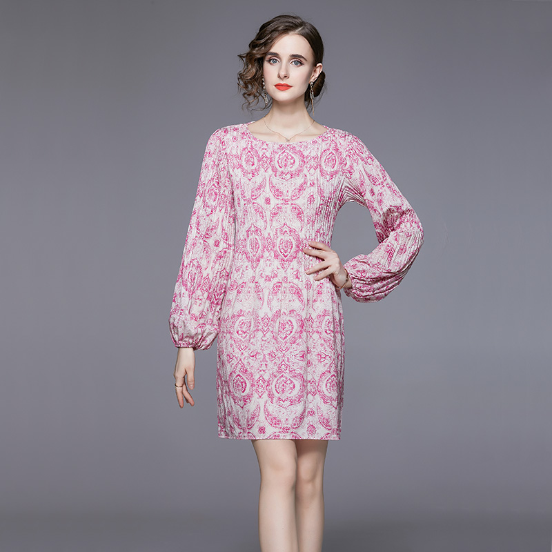 France style long sleeve autumn pink temperament dress