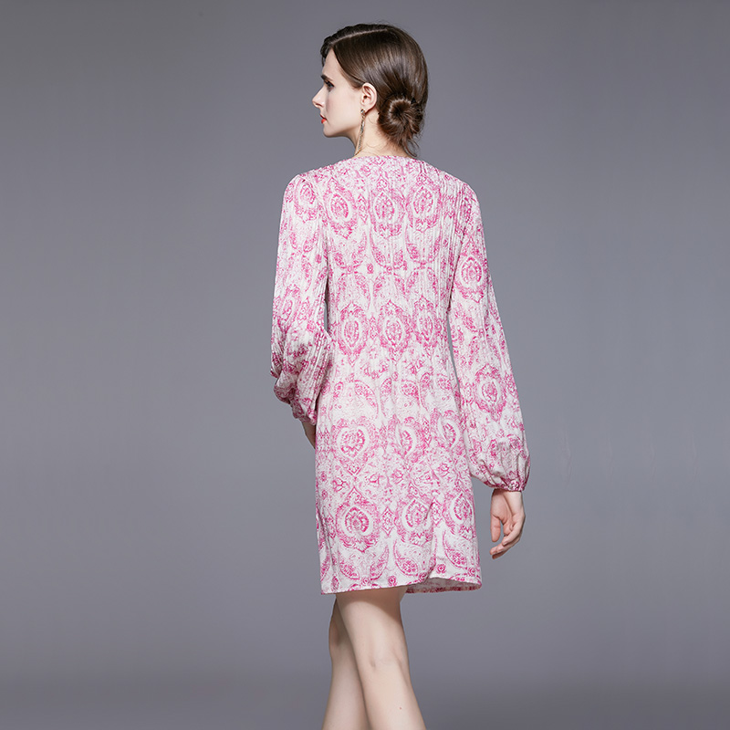 France style long sleeve autumn pink temperament dress
