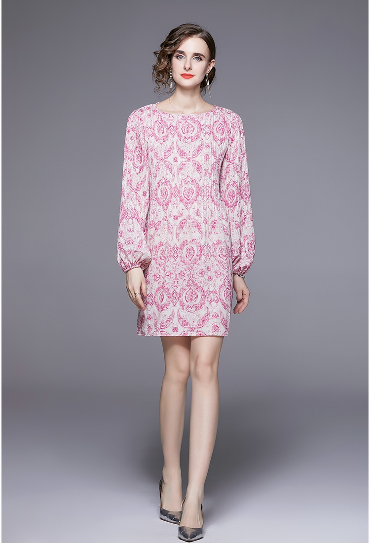 France style long sleeve autumn pink temperament dress