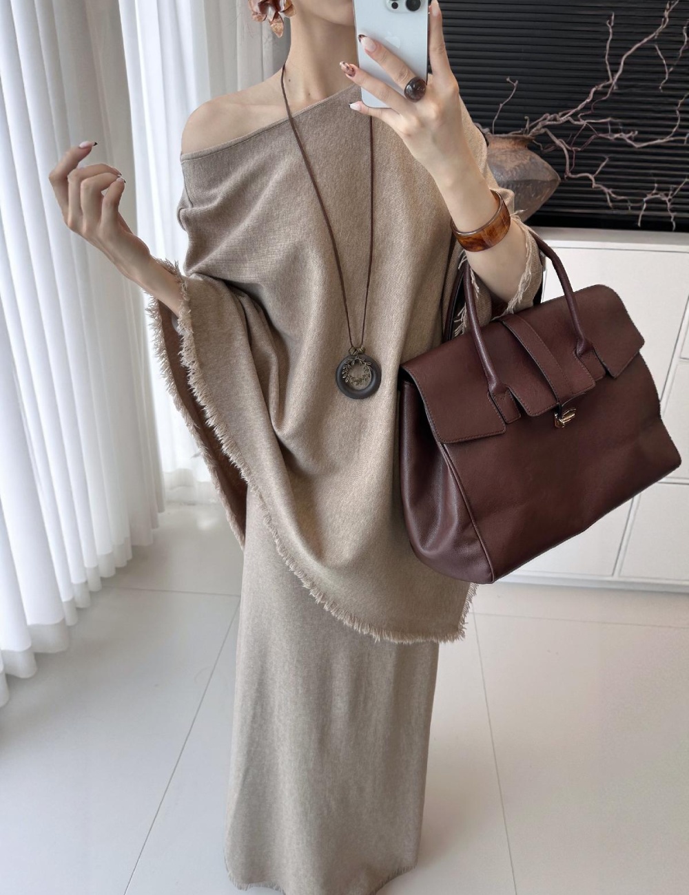 Knitted burr smock loose Casual skirt a set for women