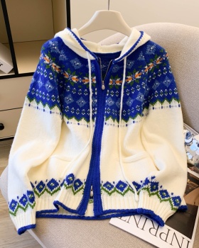 Loose red coat lazy hooded cardigan for women