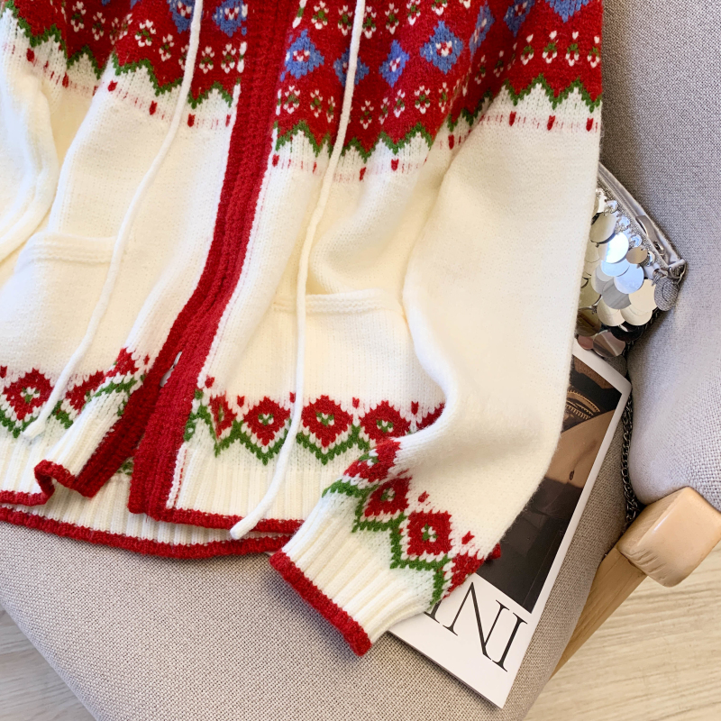 Loose red coat lazy hooded cardigan for women