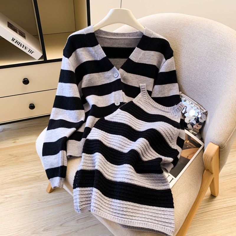 Stripe tops autumn sweater 2pcs set for women