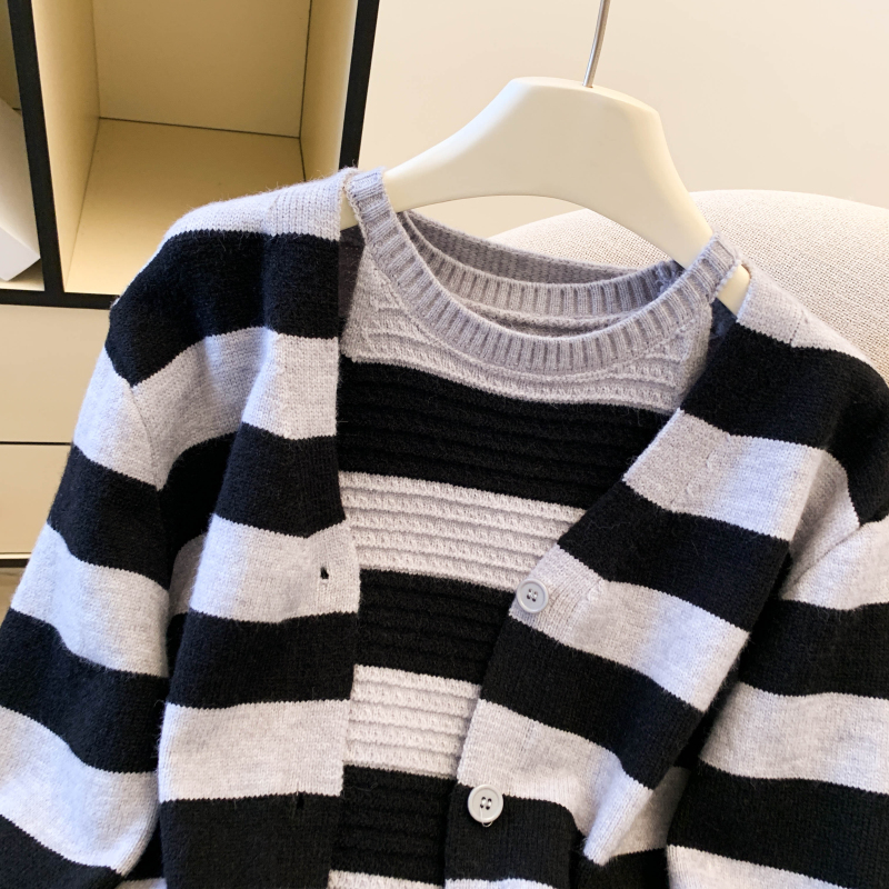 Stripe tops autumn sweater 2pcs set for women