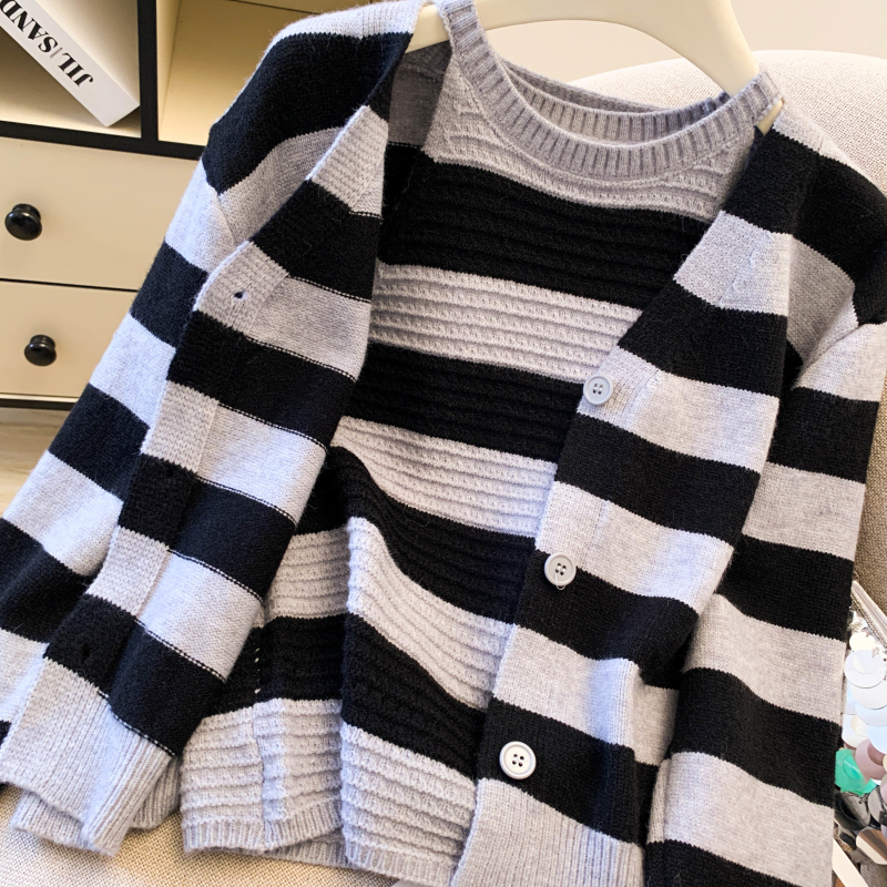 Stripe tops autumn sweater 2pcs set for women