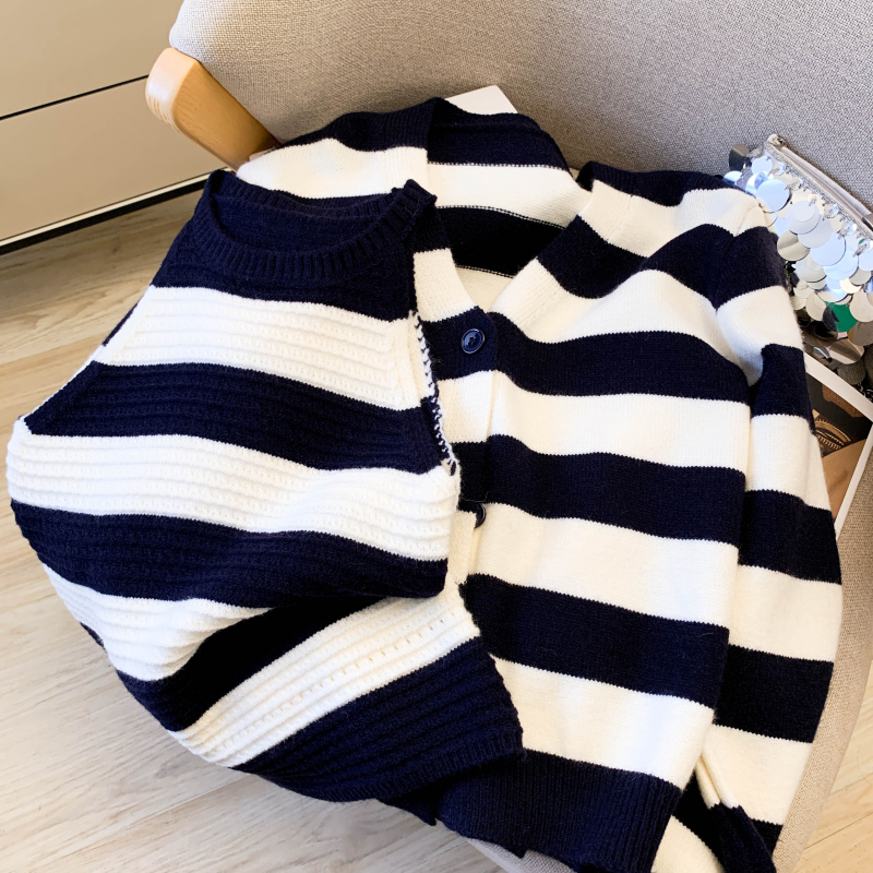 Stripe tops autumn sweater 2pcs set for women