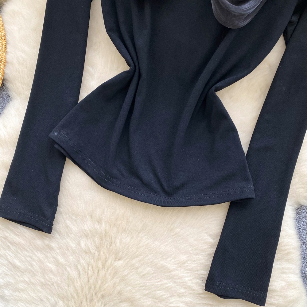 Flat shoulder long sleeve T-shirt strapless tops for women