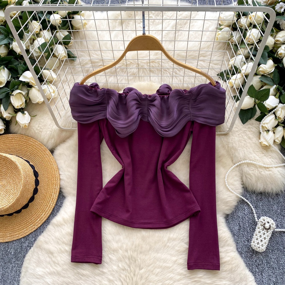 Flat shoulder long sleeve T-shirt strapless tops for women