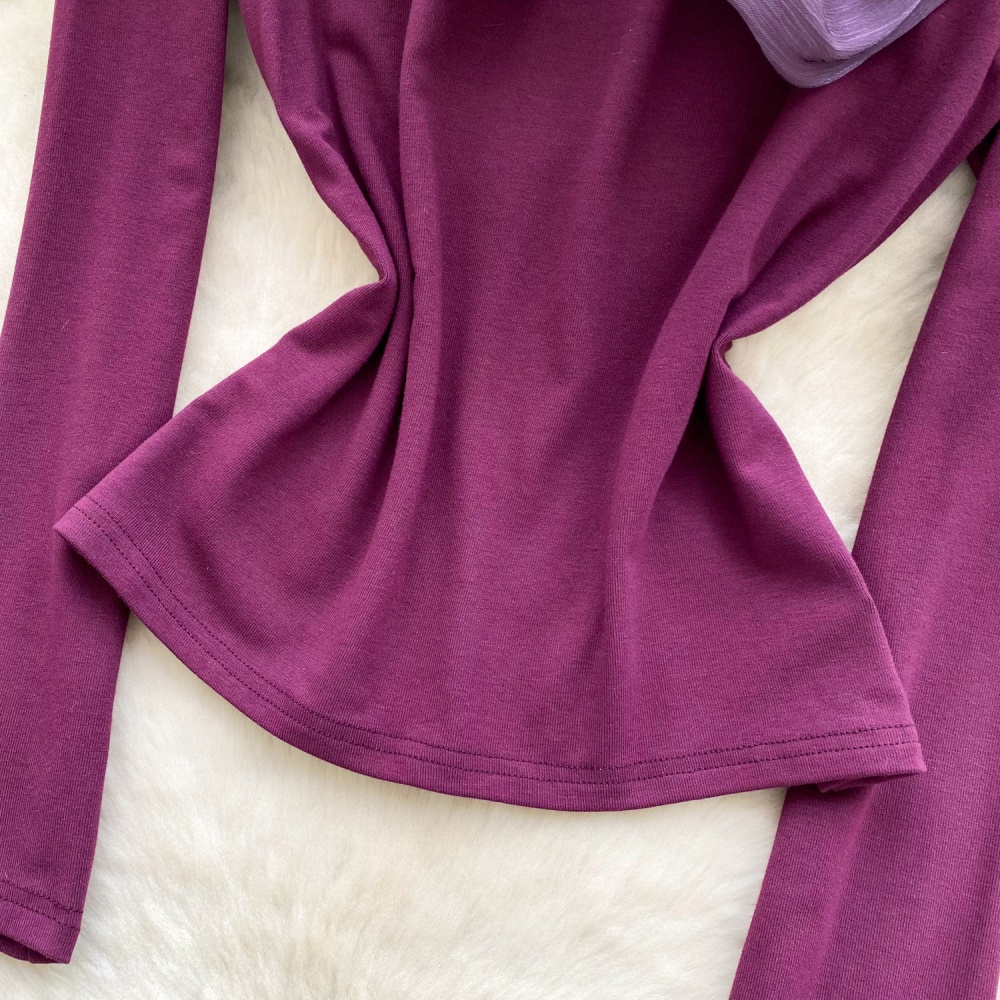Flat shoulder long sleeve T-shirt strapless tops for women