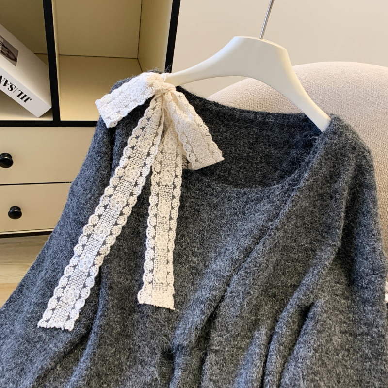 Lace bandage all-match vest long splice sweater 2pcs set