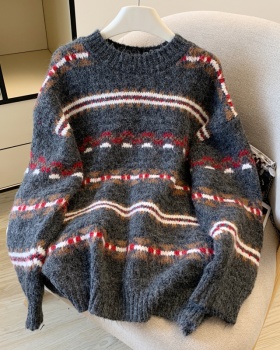 All-match thick loose jacquard sweater for women