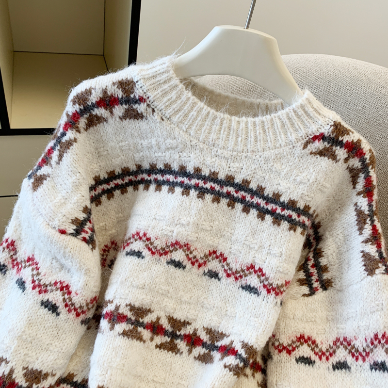 All-match thick loose jacquard sweater for women