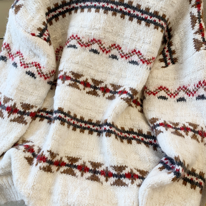 All-match thick loose jacquard sweater for women