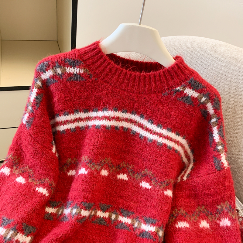 All-match thick loose jacquard sweater for women
