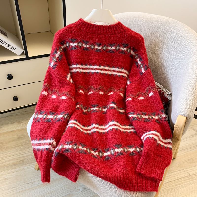 All-match thick loose jacquard sweater for women
