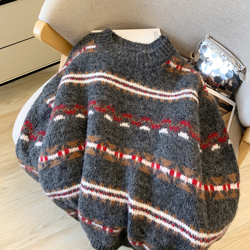 All-match thick loose jacquard sweater for women