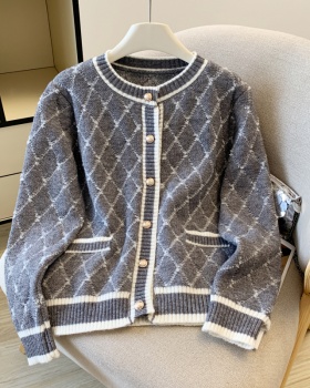 Knitted lazy cardigan black tops for women