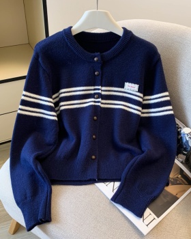 Slim fashion cardigan stripe round neck coat for women