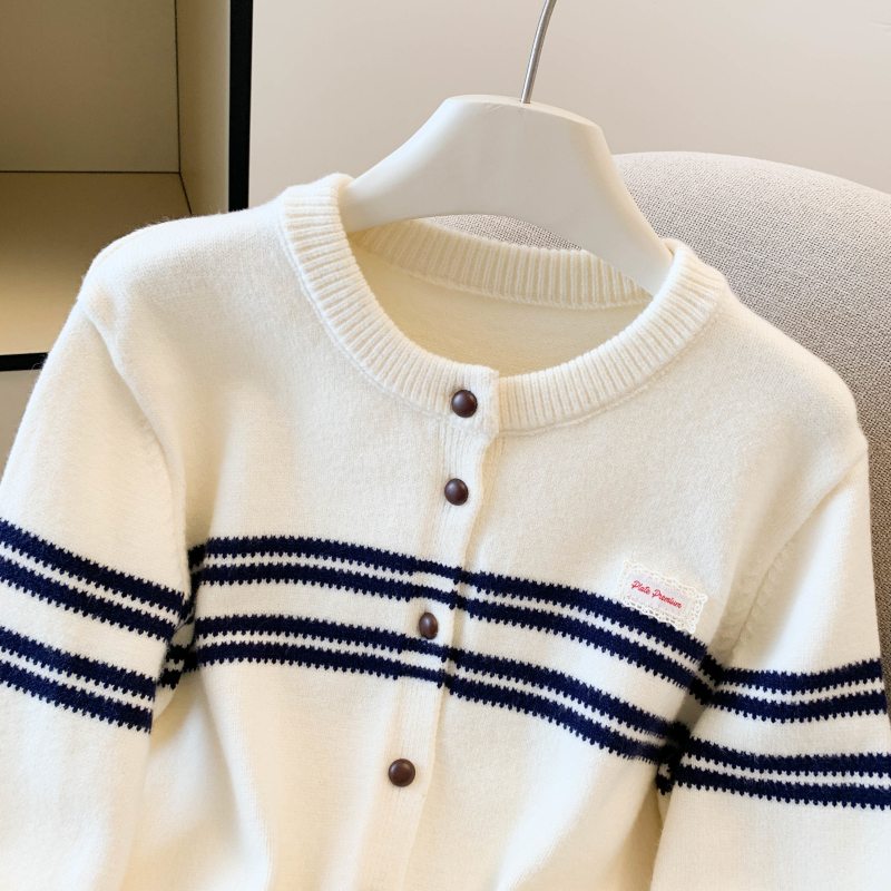 Slim fashion cardigan stripe round neck coat for women
