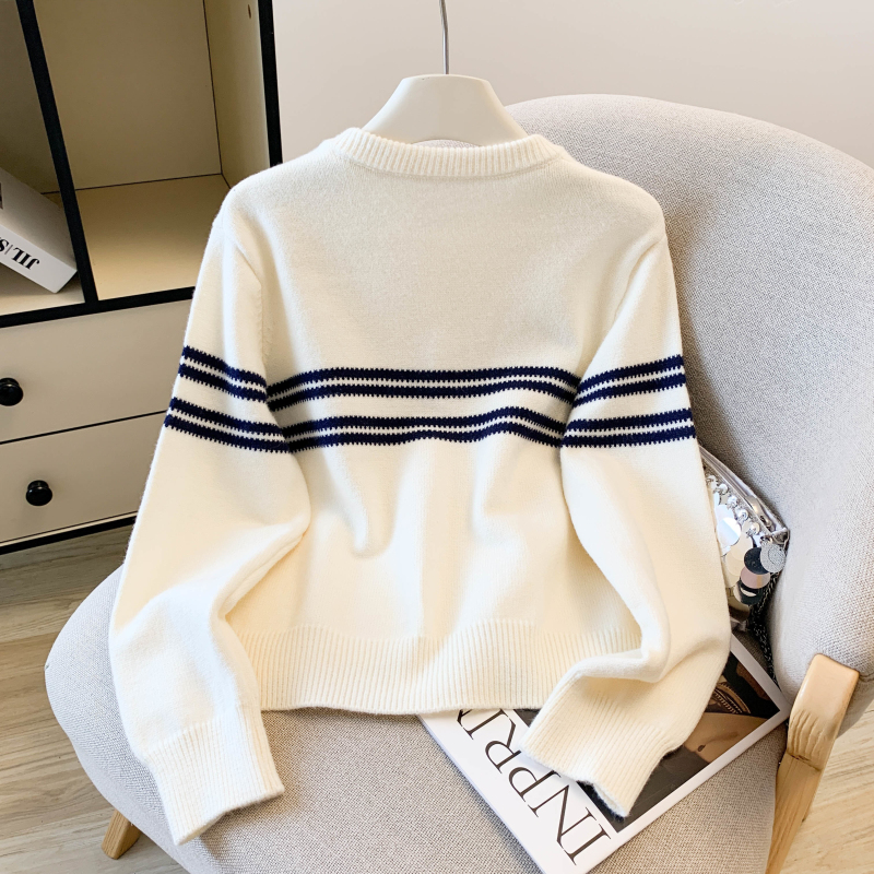 Slim fashion cardigan stripe round neck coat for women