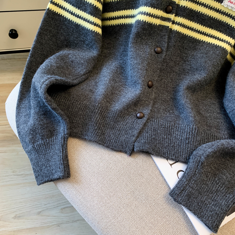 Slim fashion cardigan stripe round neck coat for women