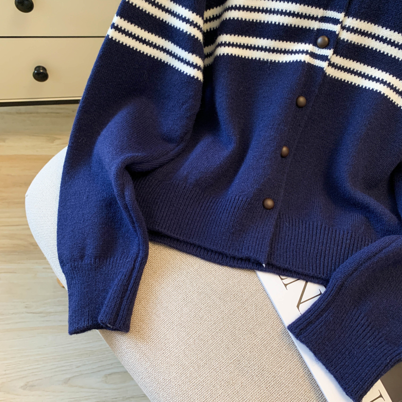 Slim fashion cardigan stripe round neck coat for women