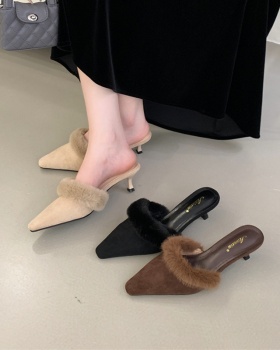 Autumn niche high-heeled half pointed slippers for women