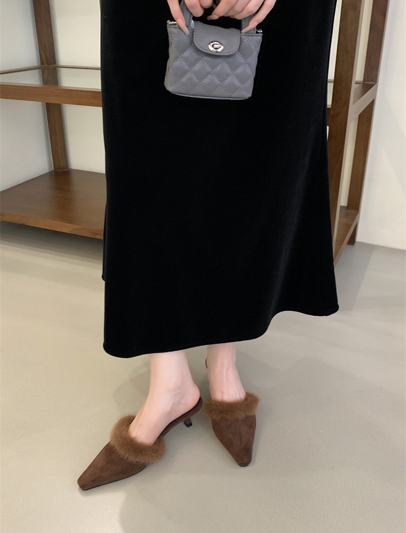 Autumn niche high-heeled half pointed slippers for women