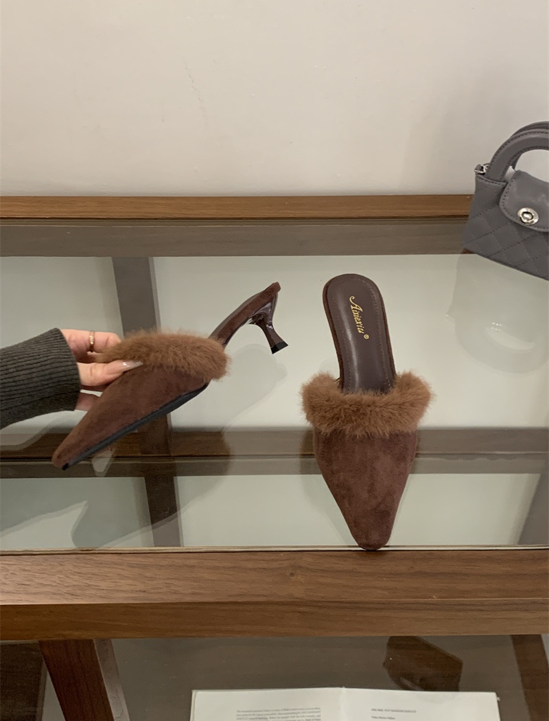 Autumn niche high-heeled half pointed slippers for women