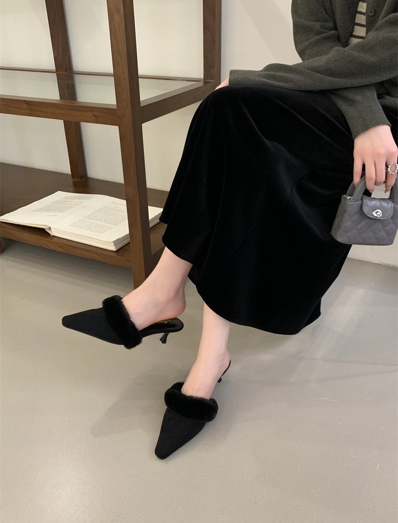 Autumn niche high-heeled half pointed slippers for women