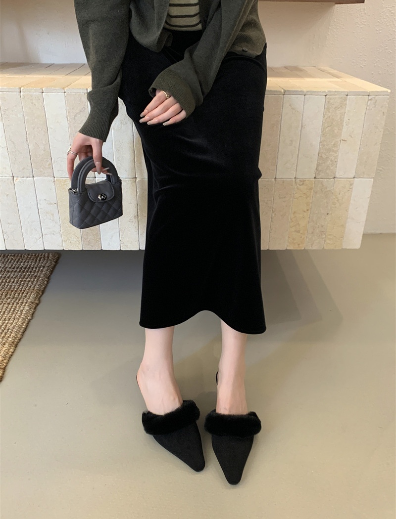 Autumn niche high-heeled half pointed slippers for women