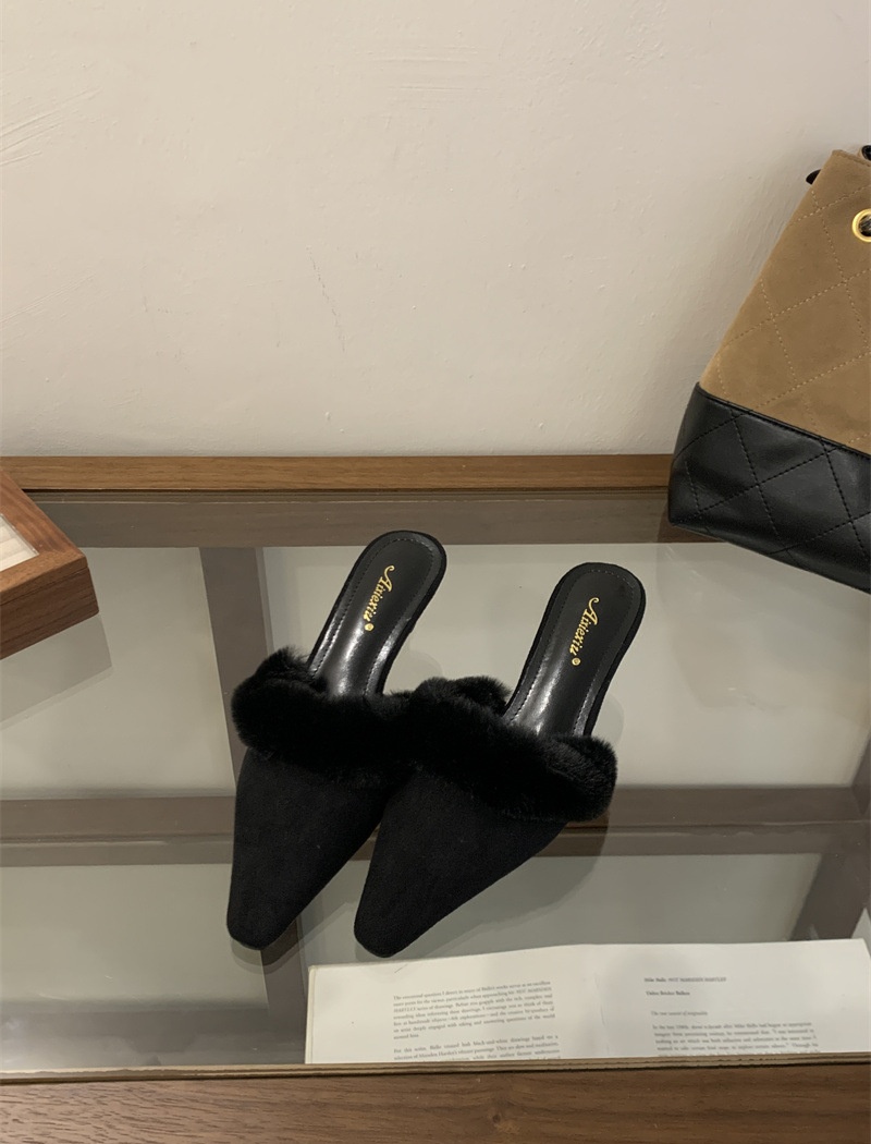 Autumn niche high-heeled half pointed slippers for women