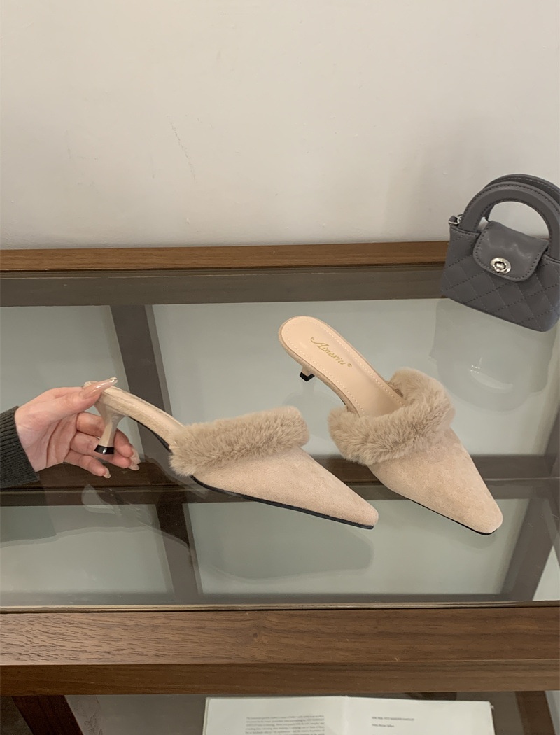 Autumn niche high-heeled half pointed slippers for women