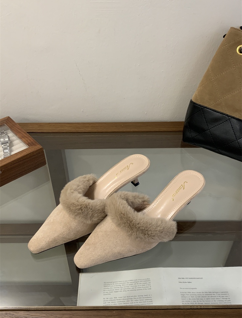 Autumn niche high-heeled half pointed slippers for women