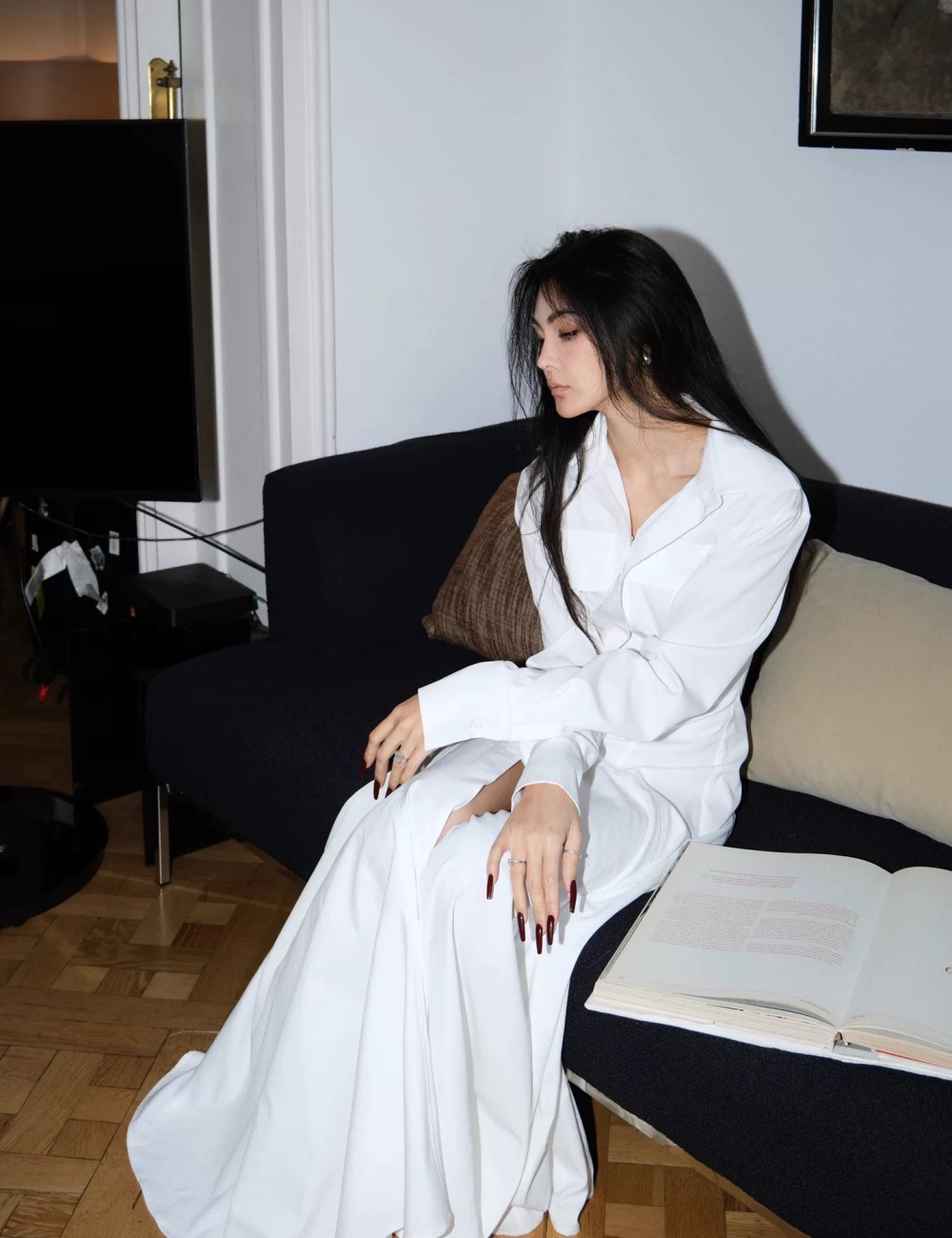 White spring light luxury shirt big skirt long sleeve dress