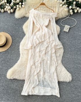 Autumn dress lotus leaf edges long dress for women
