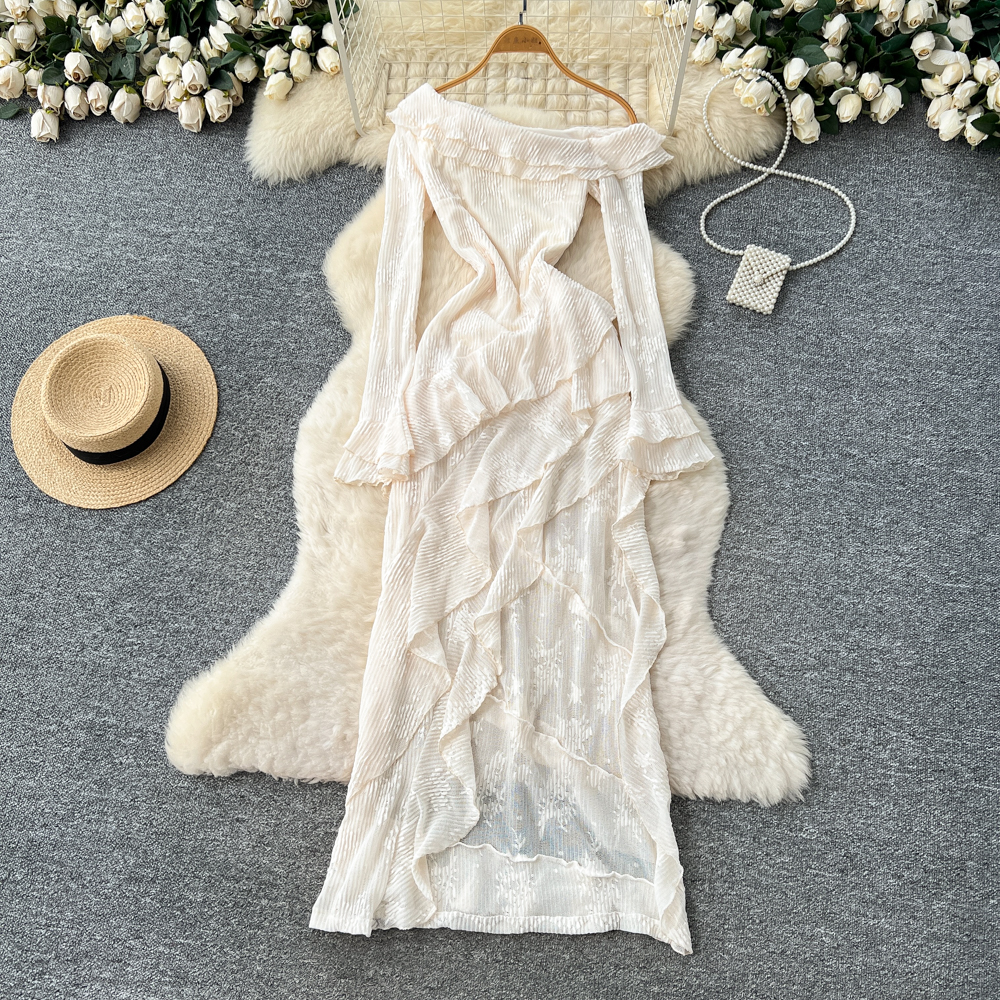 Autumn dress lotus leaf edges long dress for women